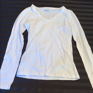 Forever 21 White Long Sleeve V-Neck T-Shirt